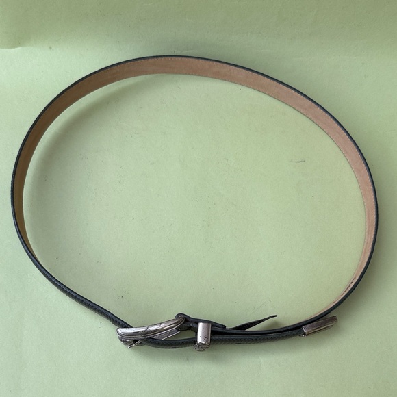 Vintage Brighton Dark Green Textured Leather Belt with Silver Buckle